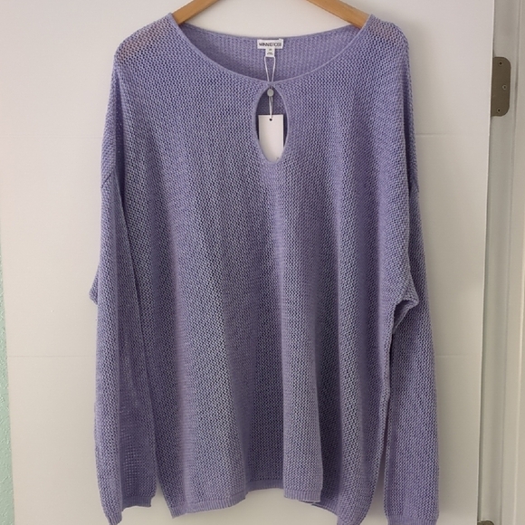 Minnie Rose key hole lightweight Lavender cotton cashmere mix Knit Pullover 2X - Picture 1 of 6